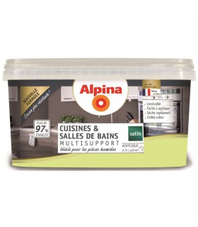 Alpina Peinture Acrylique Multisupports - Cuisine & Salle de Bains - Satin - 2,5L