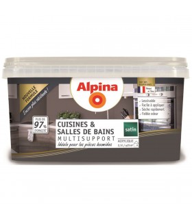 Alpina Peinture Acrylique Multisupports - Cuisine & Salle de Bains - Satin - 2,5L
