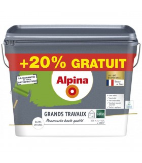 Alpina Peinture Acrylique Grands Travaux - Monocouche - Intérieur - Blanc Satin