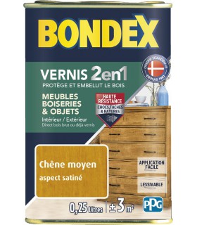Bondex Vernis Bois 2 en 1 Protège et Embellit Aspect Satiné - 0,25 L
