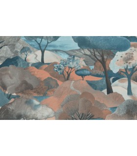 PAPIER PEINT INTISSE VIEW BLEU TERRACOTTA - GENTLE - 10,05 X 0,53M