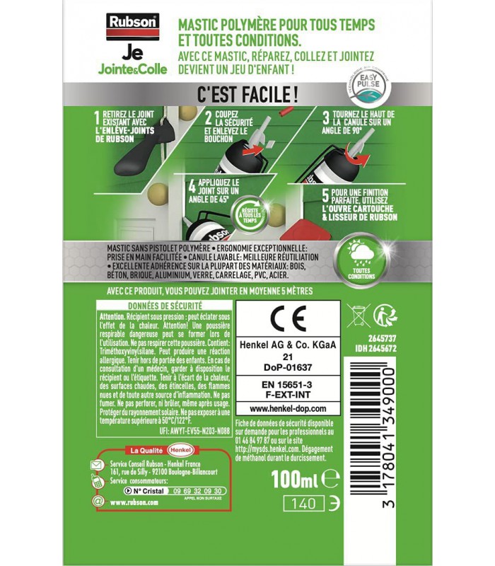 Mastic Rubson Je Jointe et Colle blanc 100ml