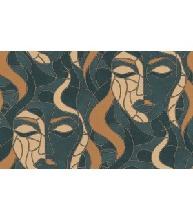 Papier Peint Intisse Moretta Visage Vert Eau - ELLE DECORATION 4 - 10,05 X 0,53M