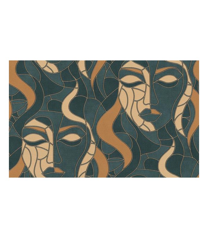 Papier Peint Intisse Moretta Visage Vert Eau - ELLE DECORATION 4 - 10,05 X 0,53M