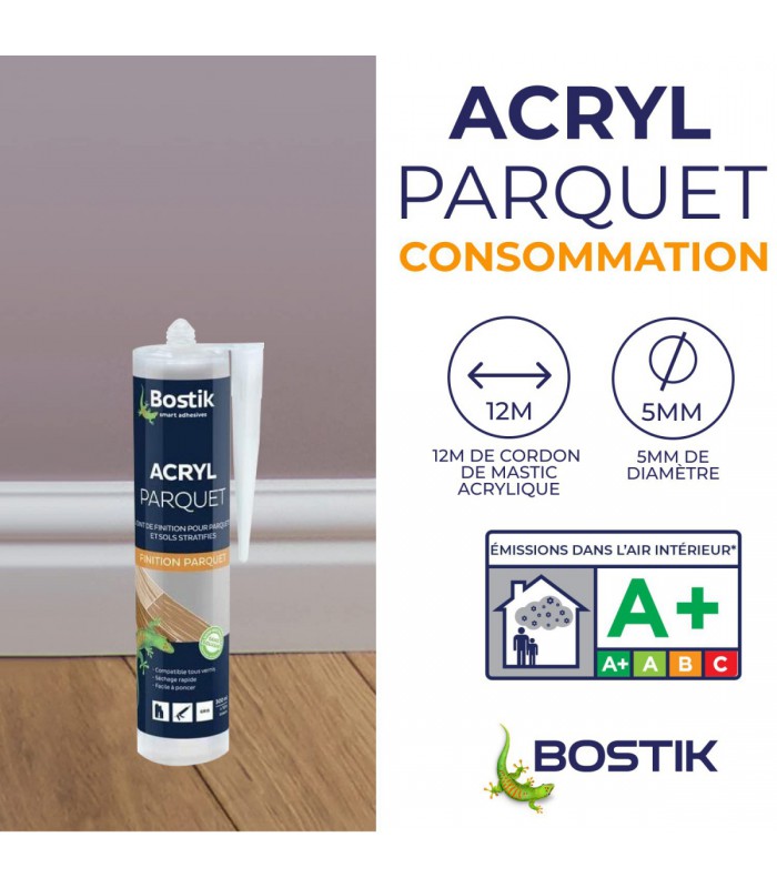 Bostik Joint Acryl Parquet - Joint de Finition Parquets et Sols Stratifiés 300ml