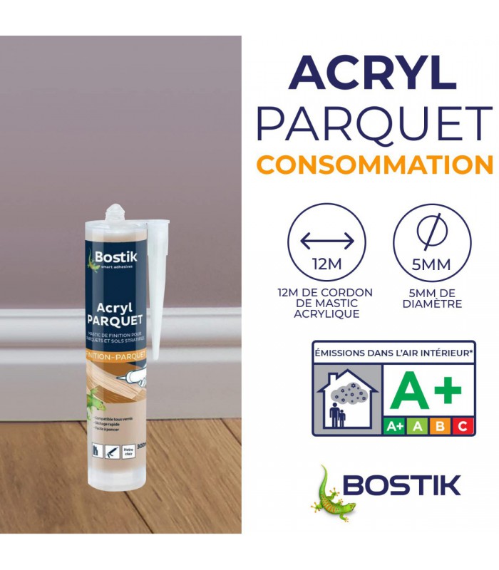 Bostik Joint Acryl Parquet - Joint de Finition Parquets et Sols Stratifiés 300ml