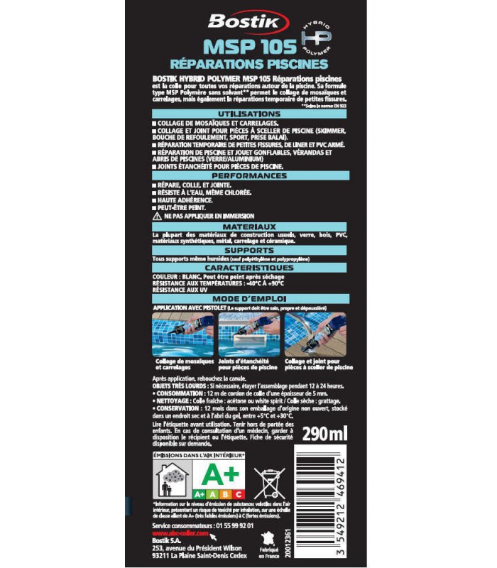 Bostik Fixpro MSP 105 joint de réparation piscine 290ml