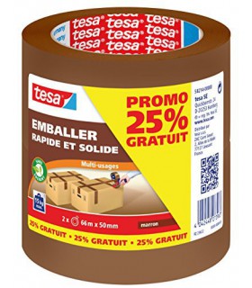 Lot de 2 rouleaux adhésif d'emballage marron 66m x 50mm