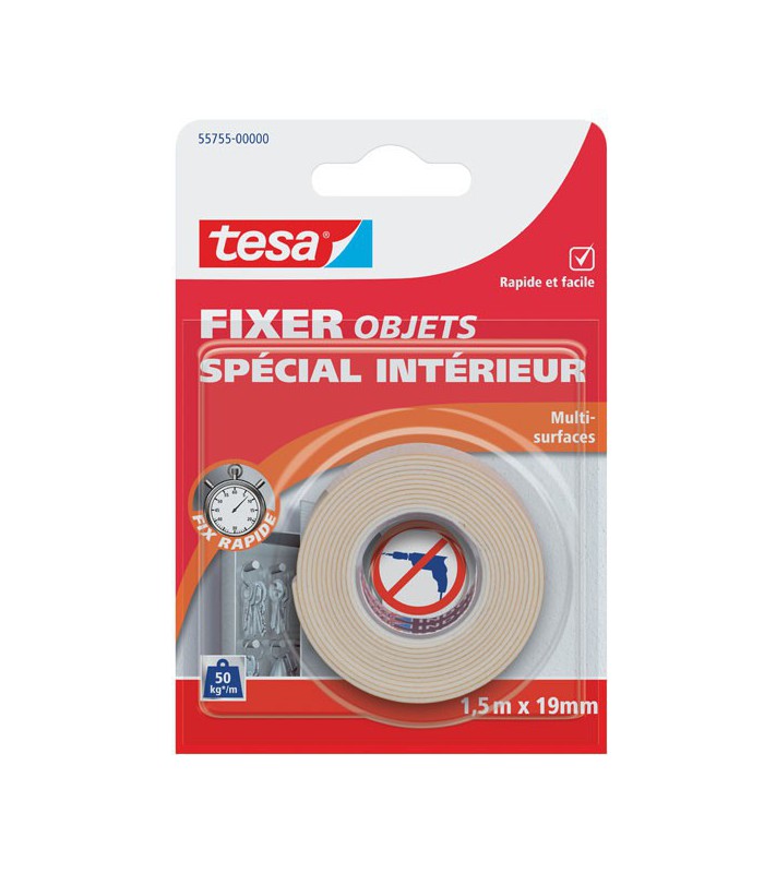 Adhésif fixation objets intérieurs 1,5m x 19mm