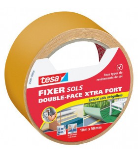 Adhésif fixation extra-forte double-face pour sols irréguliers 10m x 50mm