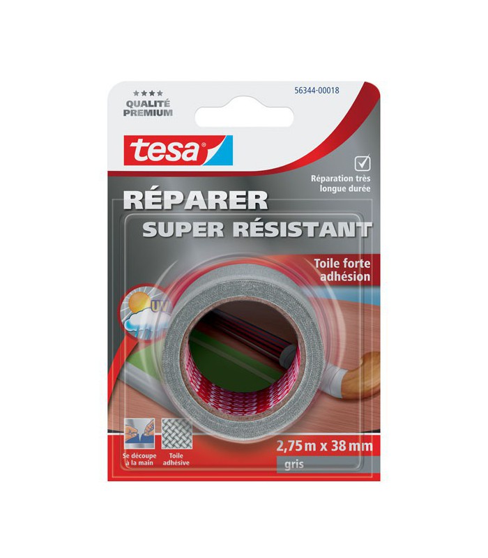 Adhésif toilé renforcé de réparation gris 2,75m x 38mm