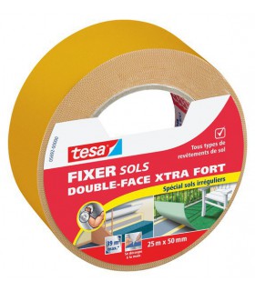 Adhésif fixation extra-forte double-face pour sols irréguliers 10m x 50mm