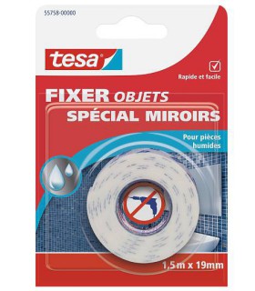 Adhésif de fixation objets spécial miroirs 1,5m x 19mm