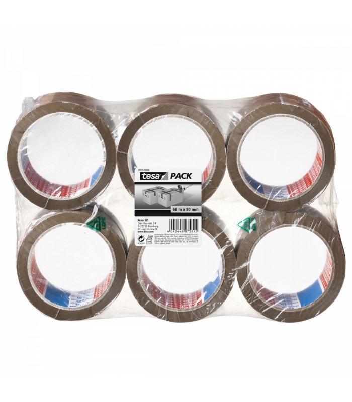 Adhésif emballage rapide et solide 66m x 50mm Marron Lot de 6