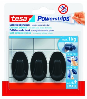 Petits crochets ovales adhésifs max 1kg | Noir