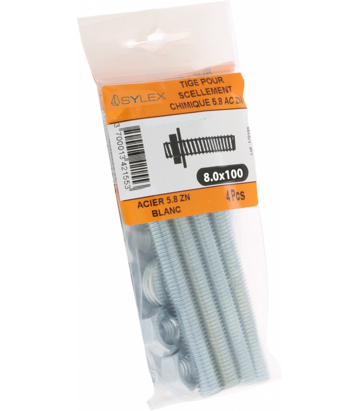 Lot de 4 tiges pour Scellement chimique 8x100