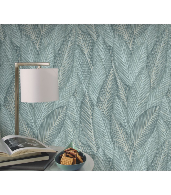 Papier peint Erismann, Collection Martinique - Intissé grainé, Décor : RETREAT VERT CELADON