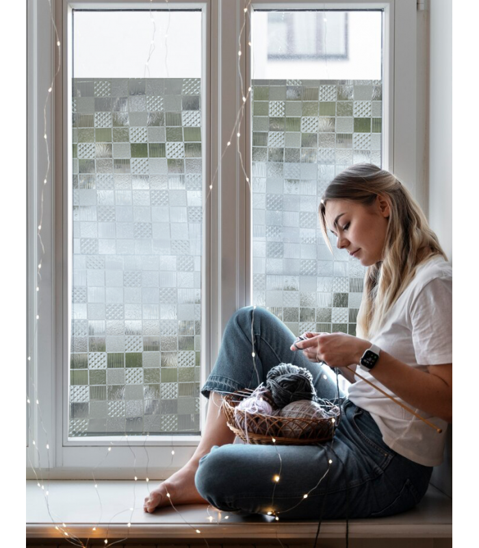 Novotex Film Vitrostatique pour Vitrage Damier - Motif Gaufré – 45cm x 2m