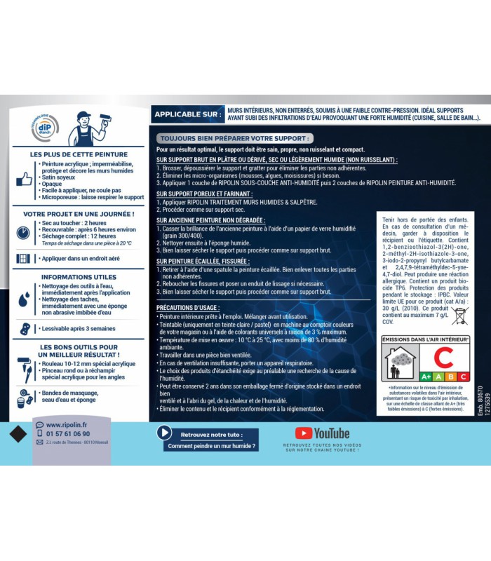 Ripolin Peinture Anti-Humidité Microporeuse et Lessivable
