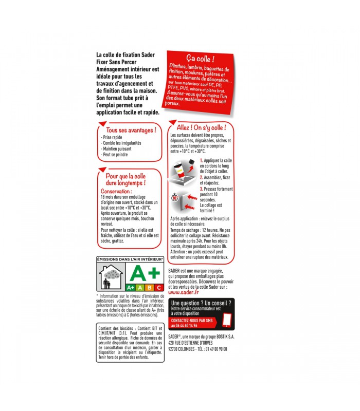 Colle de fixation Fixer Sans Percer pour aménagement intérieur