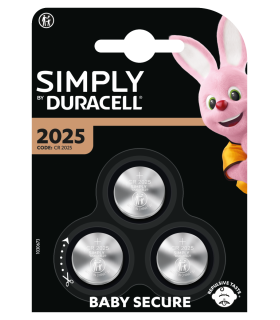Pack de 3 piles bouton Duracell Simply CR2025 3V