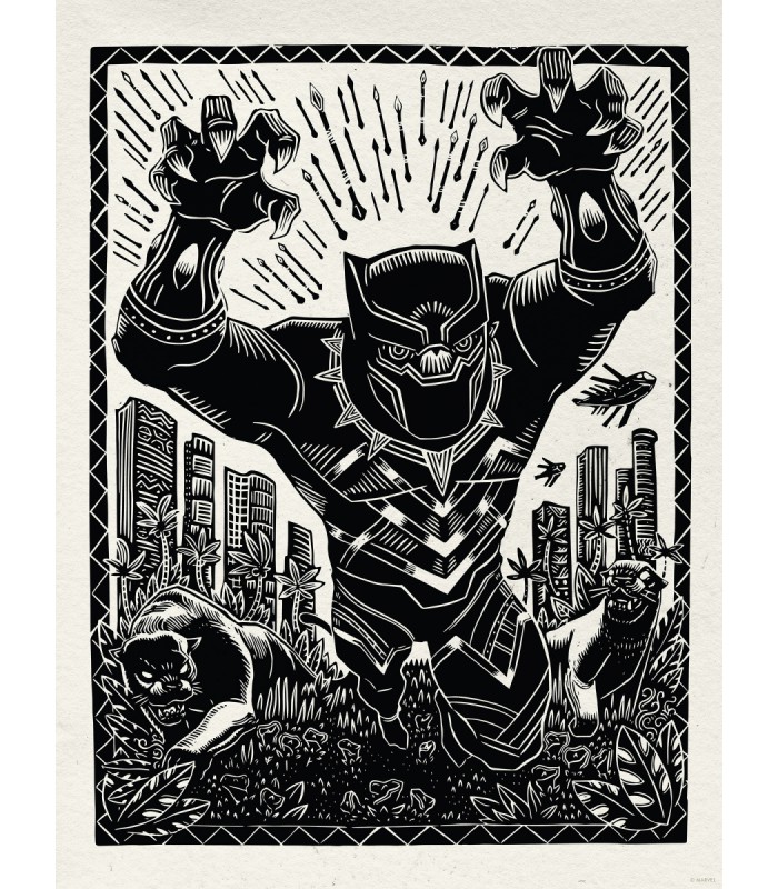 MARVEL BLACK PANTHER LINO-CUT CHARGE 30X40