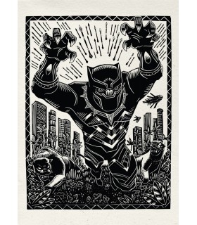 MARVEL BLACK PANTHER LINO-CUT CHARGE 50X70