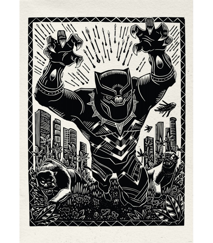 MARVEL BLACK PANTHER LINO-CUT CHARGE 50X70