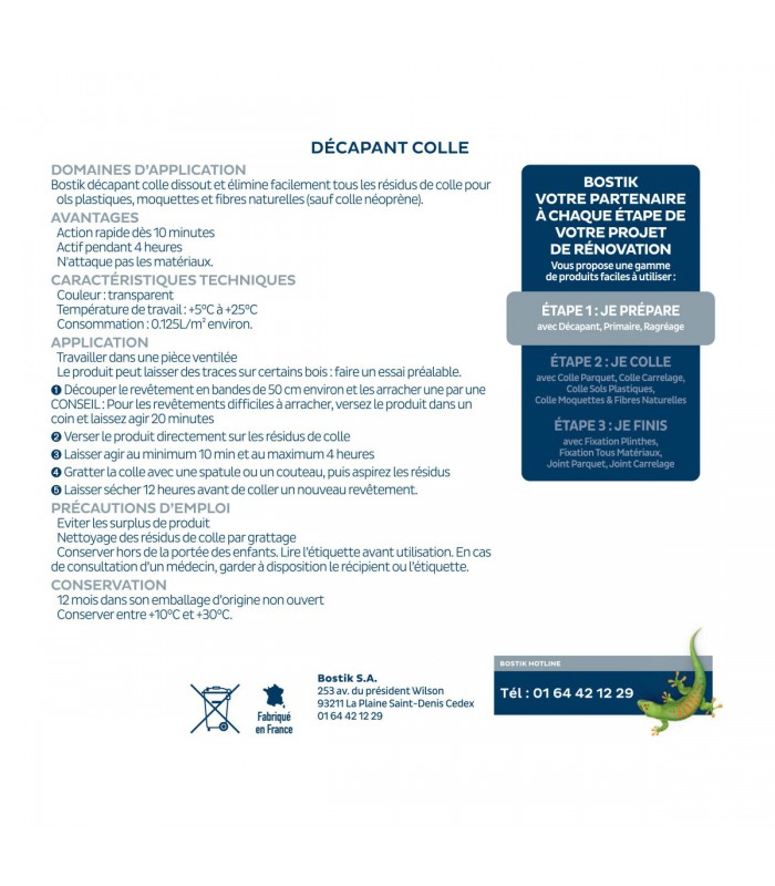 Décapant colle Bostik 1 L - élimine résidus de moquette et sol