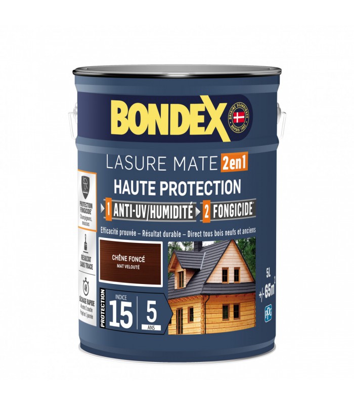 Bondex Lasure 2 en 1 Haute Protection – Anti UV/ Anti Humidité – Fongicide - Finition Mat velouté