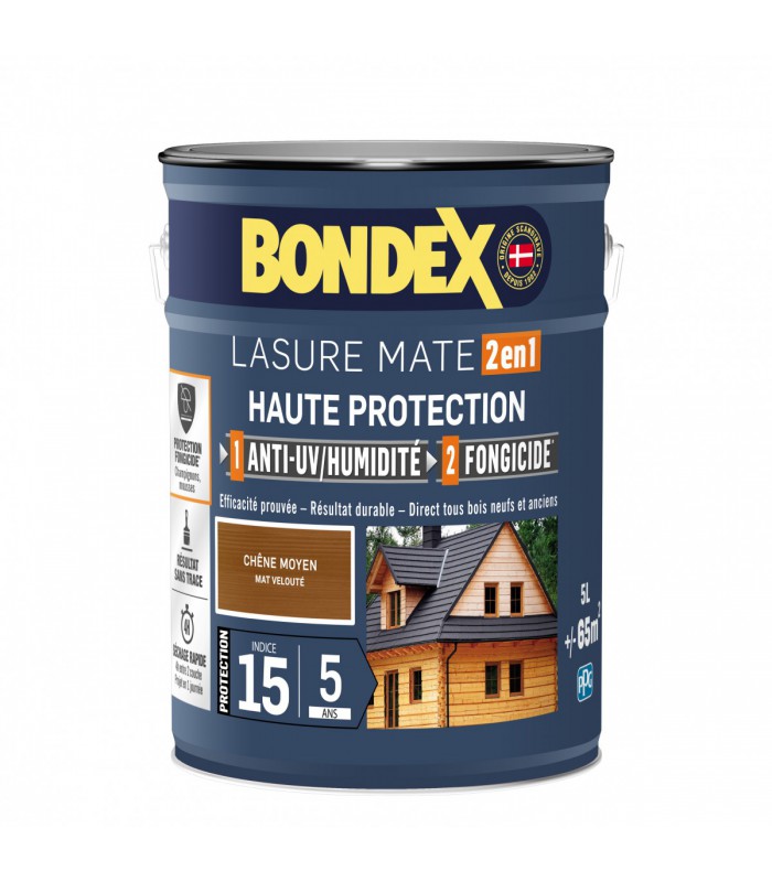 Bondex Lasure 2 en 1 Haute Protection – Anti UV/ Anti Humidité – Fongicide - Finition Mat velouté