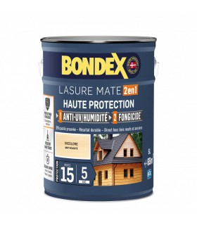 Bondex Lasure 2 en 1 Haute Protection – Anti UV/ Anti Humidité – Fongicide - Finition Mat velouté