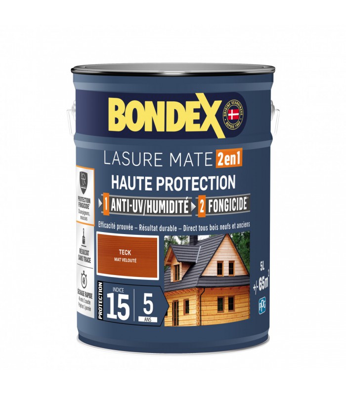 Bondex Lasure 2 en 1 Haute Protection – Anti UV/ Anti Humidité – Fongicide - Finition Mat velouté
