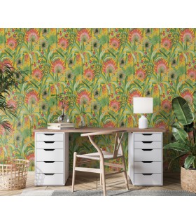 Papier peint Erismann, Collection Martinique - Intissé grainé, Décor : EXOTIC JAUNE