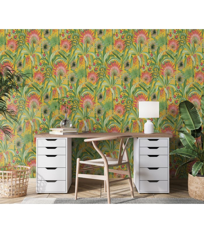 Papier peint Erismann, Collection Martinique - Intissé grainé, Décor : EXOTIC JAUNE