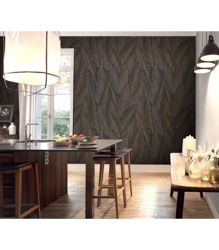 Papier peint Erismann, Collection Martinique - Intissé grainé, Décor : RETREAT MARRON