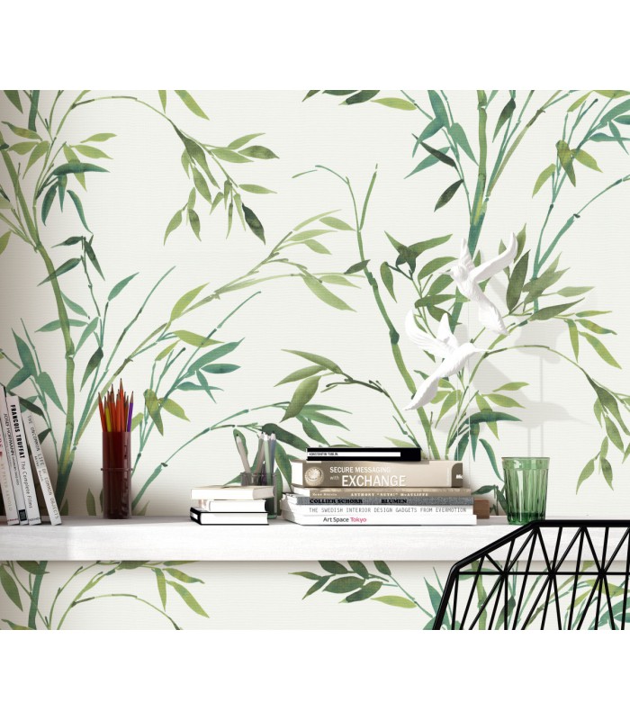 Papier peint Erismann, Collection Martinique - Intissé grainé, Décor : BAMBOU TON MARRON