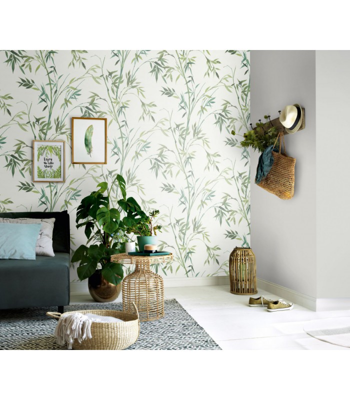 Papier peint Erismann, Collection Martinique - Intissé grainé, Décor : BAMBOU TON MARRON