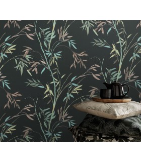 Papier peint Erismann, Collection Martinique - Intissé grainé, Décor : BAMBOU FOND NOIR