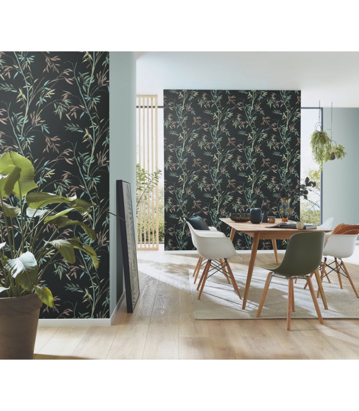 Papier peint Erismann, Collection Martinique - Intissé grainé, Décor : BAMBOU FOND NOIR