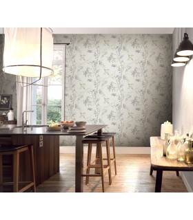 Papier peint Erismann, Collection Martinique - Intissé grainé, Décor : BAMBOU BEIGE GRIS