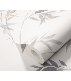 Papier peint Erismann, Collection Martinique - Intissé grainé, Décor : BAMBOU BEIGE GRIS