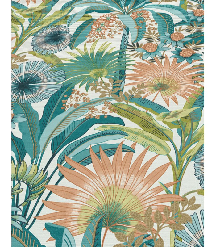 Papier peint Erismann, Collection Martinique - Intissé grainé, Décor : EXOTIC BLEU TURQUOISE