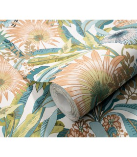 Papier peint Erismann, Collection Martinique - Intissé grainé, Décor : EXOTIC BLEU TURQUOISE
