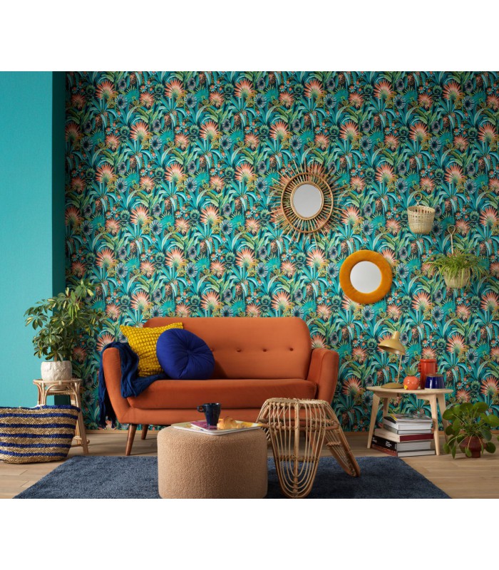 Papier peint Erismann, Collection Martinique - Intissé grainé, Décor : EXOTIC BLEU FONCE