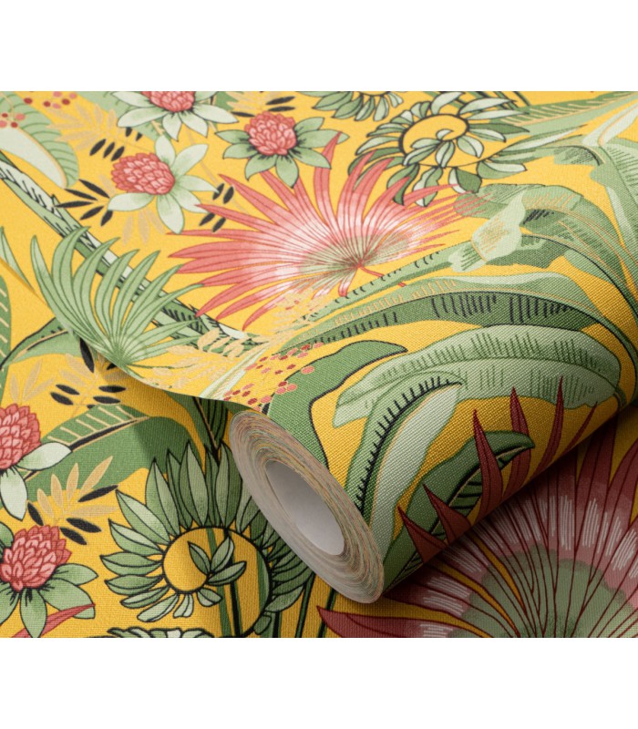 Papier peint Erismann, Collection Martinique - Intissé grainé, Décor : EXOTIC JAUNE