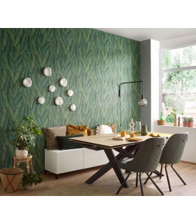 Papier peint Erismann, Collection Martinique - Intissé grainé, Décor : RETREAT VERT