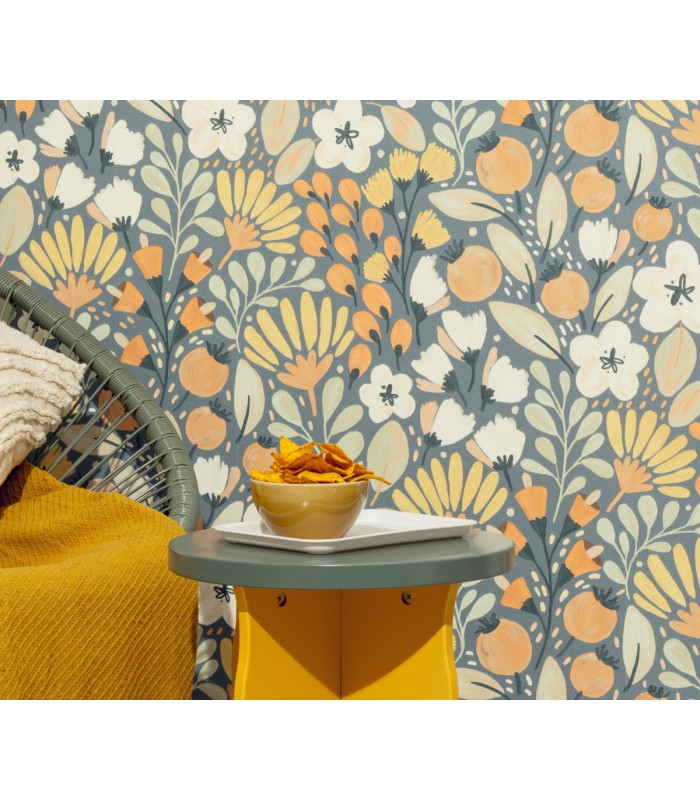 Papier peint Erismann - La Terrasse floral Bleu gris - 1051808