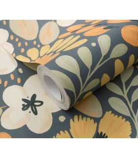Papier peint Erismann - La Terrasse floral Bleu gris - 1051808