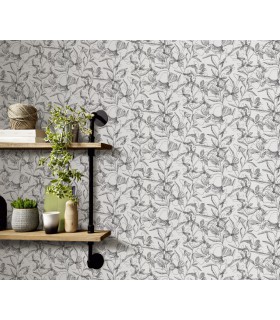 Papier peint Erismann - La Terrasse floral - noir et blanc - 1051915